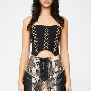 I.AM.GIA Loretta Black and Gold Lace-Up Corset Top